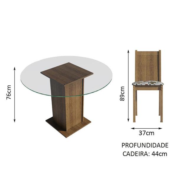 Imagem de Conjunto Sala de Jantar Madesa Paula Mesa Tampo de Vidro Redondo 4 Cadeiras - Rustic/Hibiscos