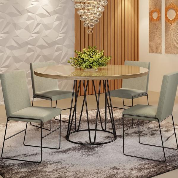 Imagem de Conjunto Sala de Jantar Mesa 110cm Mdf Vidro Off White Com 4 Cadeiras Dubai Mais Decor