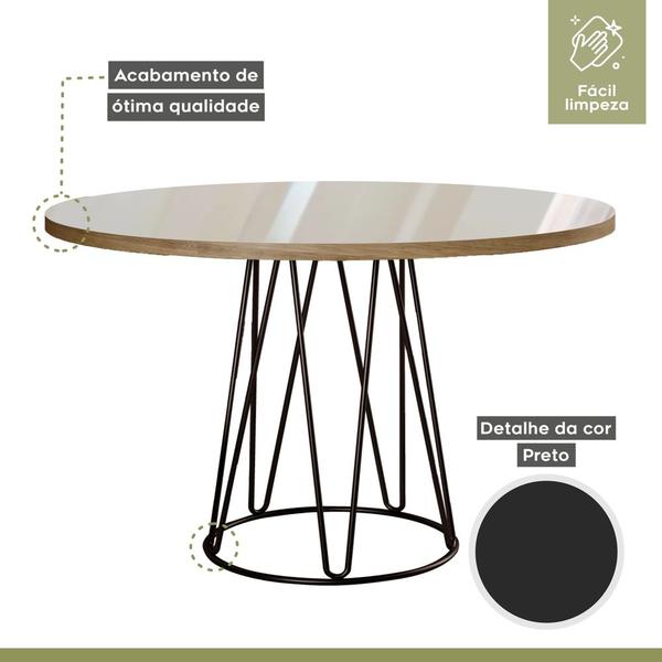 Imagem de Conjunto Sala de Jantar Mesa 110cm Mdf Vidro Off White Com 4 Cadeiras Dubai Mais Decor