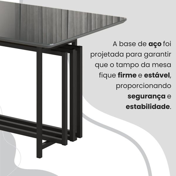 Imagem de Conjunto Sala de Jantar Mesa 120cm X 90cm Base Pérola Tampo Mdf Laca com Vidro Florença Creme / Preto