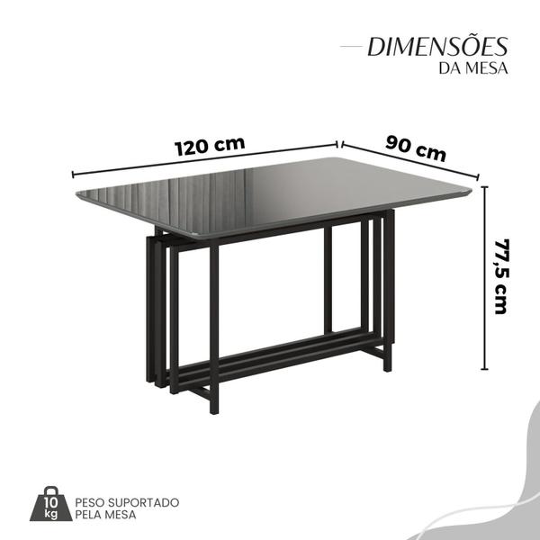 Imagem de Conjunto Sala de Jantar Mesa 120cm X 90cm Base Pérola Tampo Mdf Laca com Vidro Florença Creme / Preto