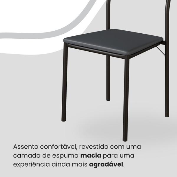 Imagem de Conjunto Sala de Jantar Mesa 120cm X 90cm Base Pérola Tampo Mdf Laca com Vidro Florença Grafite / Preto