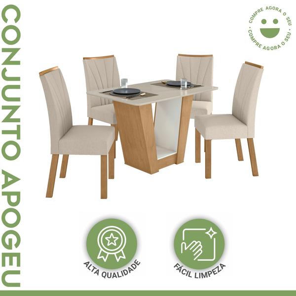 Imagem de Conjunto Sala de Jantar Mesa 120x80cm Tampo MDF 4 Cadeiras Apogeu