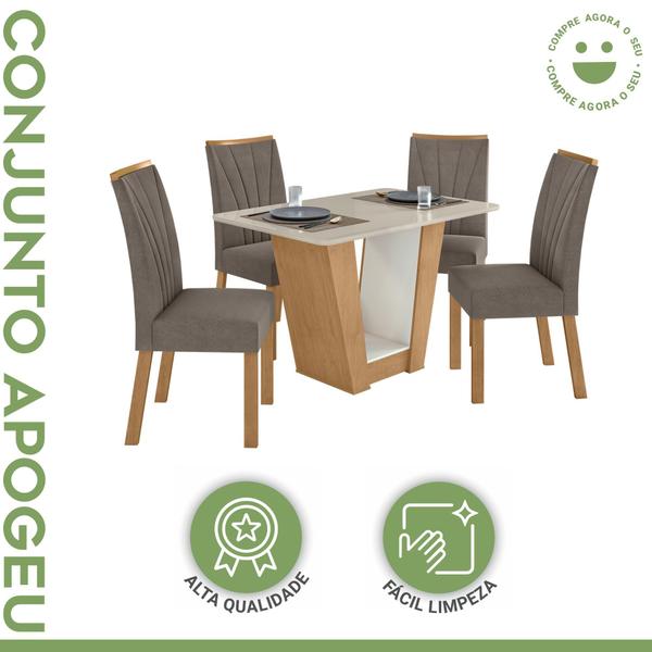 Imagem de Conjunto Sala de Jantar Mesa 120x80cm Tampo Vidro/MDF com 4 Cadeiras Apogeu