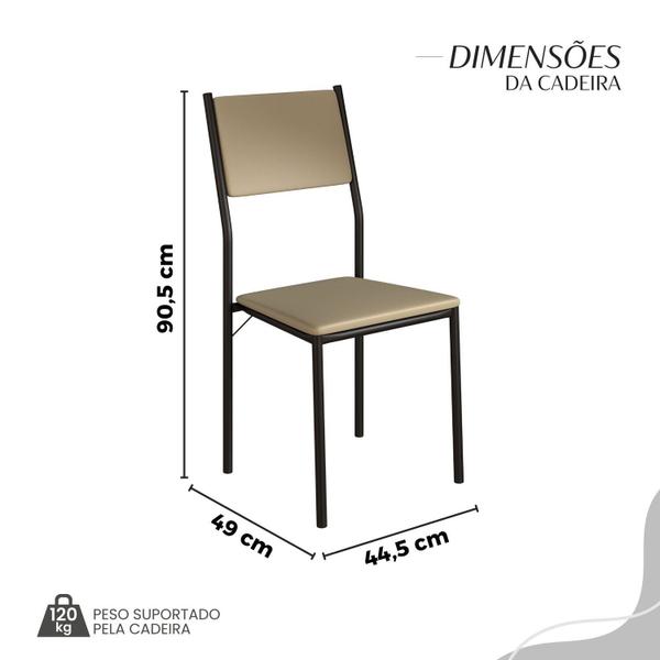 Imagem de Conjunto Sala de Jantar Mesa 120x90cm Base Império Tampo Mdf Laca com Vidro Florença Creme /Preto