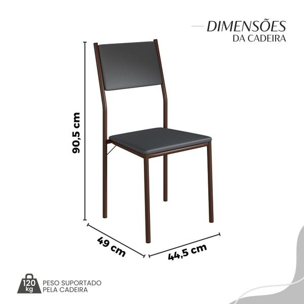 Imagem de Conjunto Sala de Jantar Mesa 120x90cm Base Império Tampo Mdf Laca com Vidro Florença Grafite/Marrom