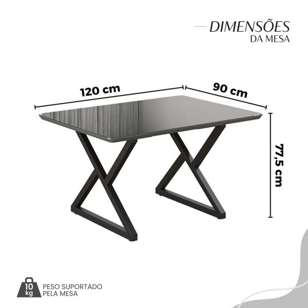 Imagem de Conjunto Sala de Jantar Mesa 120x90cm Base Império Tampo Mdf Laca com Vidro Florença Grafite/Preto