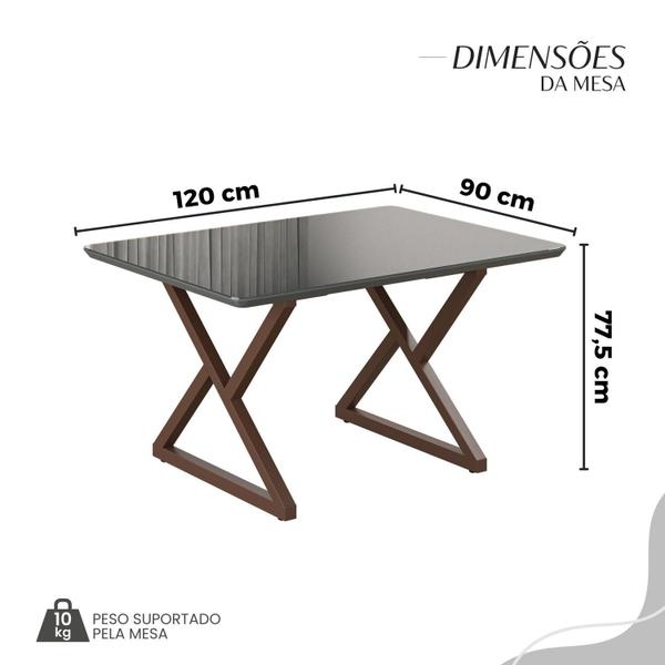 Imagem de Conjunto Sala de Jantar Mesa 120x90cm Base Império Tampo Mdf Laca com Vidro Malibu Marrom