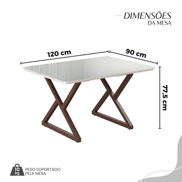 Imagem de Conjunto Sala de Jantar Mesa 120x90cm Base Império Tampo Mdf Laca com Vidro Malibu