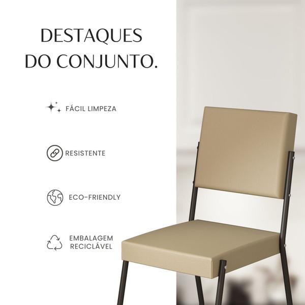 Imagem de Conjunto Sala de Jantar Mesa 120x90cm Base Império Tampo Mdf Laca com Vidro Napoli Creme /Preto