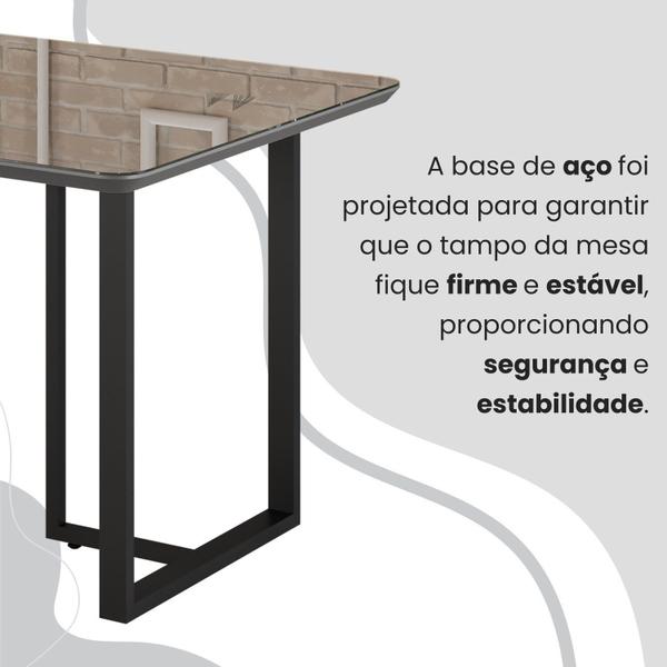 Imagem de Conjunto Sala de Jantar Mesa 120x90cm Base Lunna Tampo Mdf com Vidro Malibu Preto