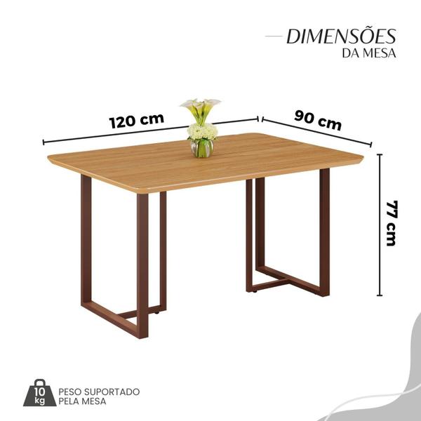 Imagem de Conjunto Sala de Jantar Mesa 120x90cm Base Lunna Tampo Mdf Florença Creme/Marrom