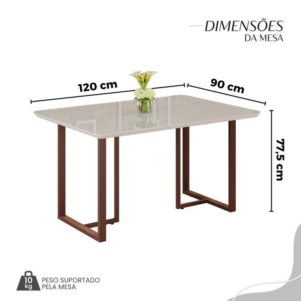 Imagem de Conjunto Sala de Jantar Mesa 120x90cm Base Lunna Tampo Mdf Laca com Vidro Florença Grafite/Marrom