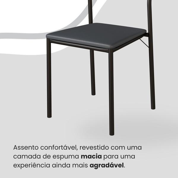 Imagem de Conjunto Sala de Jantar Mesa 120x90cm Base Lunna Tampo Mdf Laca com Vidro Florença Grafite/Preto