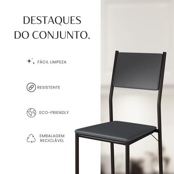 Imagem de Conjunto Sala de Jantar Mesa 120x90cm Base Lunna Tampo Mdf Laca com Vidro Florença Grafite/Preto