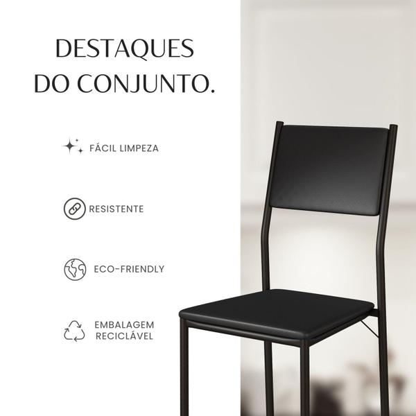 Imagem de Conjunto Sala de Jantar Mesa 120x90cm Base Lunna Tampo Mdf Laca com Vidro Florença Preto