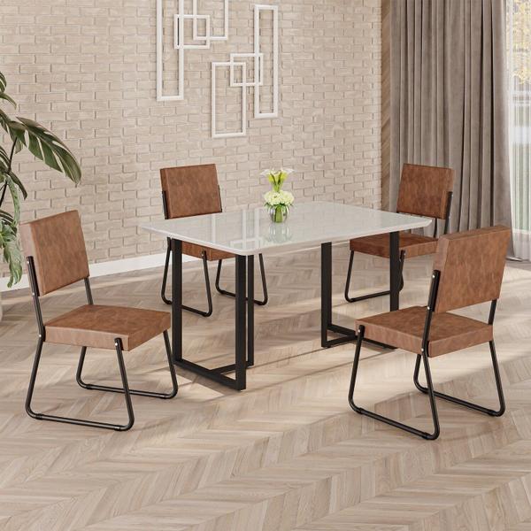 Imagem de Conjunto Sala de Jantar Mesa 120x90cm Base Lunna Tampo Mdf Laca com Vidro Napoli Marrom/Preto