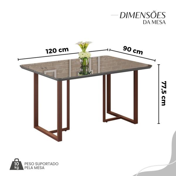 Imagem de Conjunto Sala de Jantar Mesa 120x90cm Base Lunna Tampo Mdf Laca com Vidro Napoli