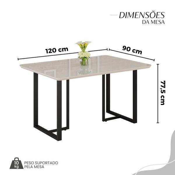 Imagem de Conjunto Sala de Jantar Mesa 120x90cm Base Lunna Tampo Mdf Laca com Vidro Napoli Preto