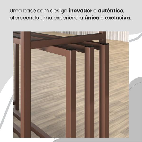 Imagem de Conjunto Sala de Jantar Mesa 120x90cm Base Pérola Tampo Mdf com Vidro Malibu