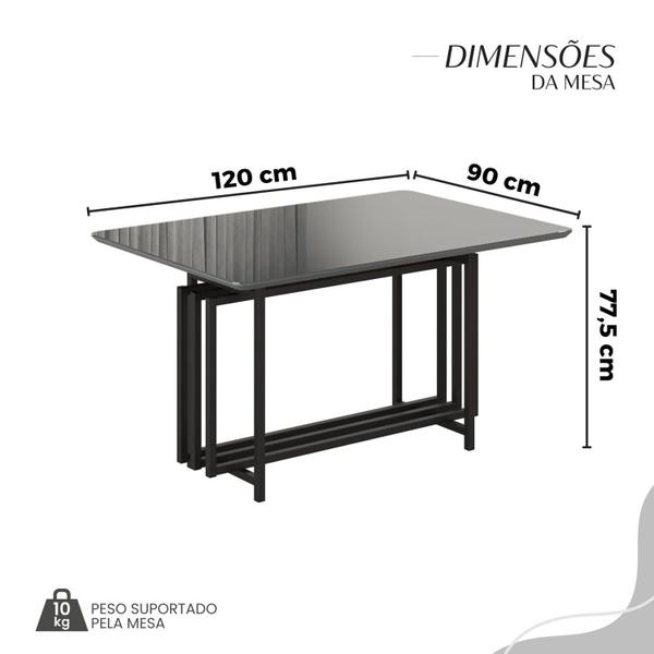 Imagem de Conjunto Sala de Jantar Mesa 120x90cm Base Pérola Tampo Mdf com Vidro Malibu Preto Fosco