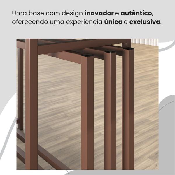 Imagem de Conjunto Sala de Jantar Mesa 120x90cm Base Pérola Tampo Mdf Laca com Vidro Florença Creme / Marrom