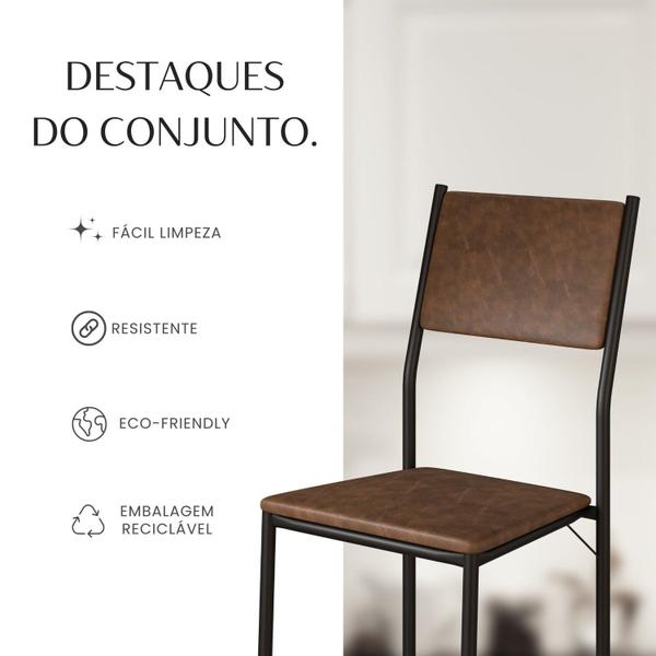 Imagem de Conjunto Sala de Jantar Mesa 120x90cm Base Pérola Tampo Mdf Laca com Vidro Florença marrom / preto