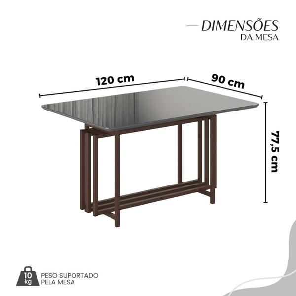 Imagem de Conjunto Sala de Jantar Mesa 120x90cm Base Pérola Tampo Mdf Laca com Vidro Florença