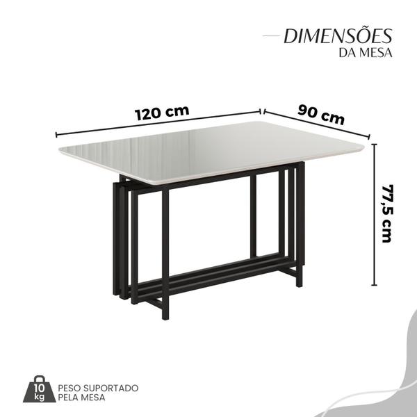 Imagem de Conjunto Sala de Jantar Mesa 120x90cm Base Pérola Tampo Mdf Laca com Vidro Florença