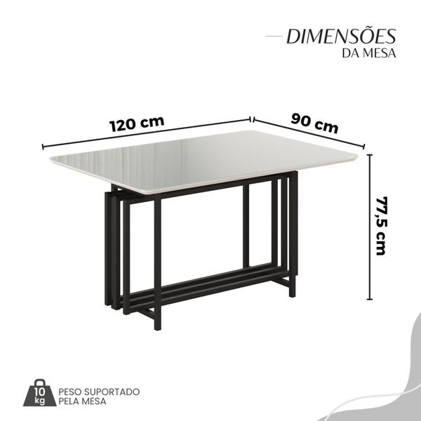 Imagem de Conjunto Sala de Jantar Mesa 120x90cm Base Pérola Tampo Mdf Laca com Vidro Napoli Creme / Preto