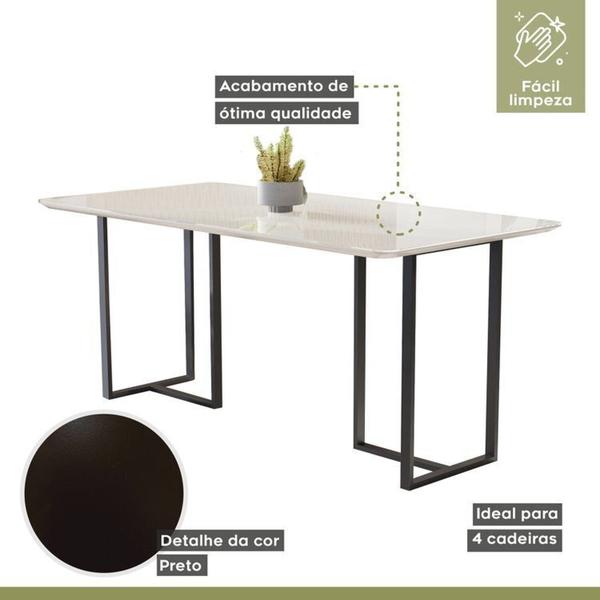 Imagem de Conjunto Sala de Jantar Mesa 135cm Tampo Vidro/MDF e 4 Cadeiras Atenas MDecor Preto/Off White/Bege Marfim/Preto