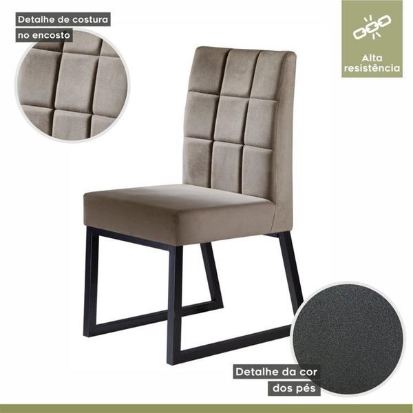 Imagem de Conjunto Sala de Jantar Mesa 135cm Tampo Vidro/MDF e 4 Cadeiras Genova MDecor Preto/Off White/Bege Caramelo/Preto