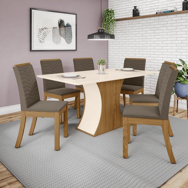 Imagem de Conjunto Sala de Jantar Mesa 160cm Tampo MDF Canto Reto com 6 Cadeiras Madely Espresso Móveis