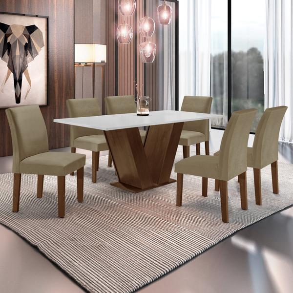 Imagem de Conjunto Sala de Jantar Mesa 160x80cm Tampo MDF com 6 Cadeiras Espanha Yescasa