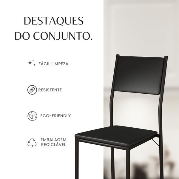 Imagem de Conjunto Sala de Jantar Mesa 160x90cm Base Império Tampo Mdf Florença Preto