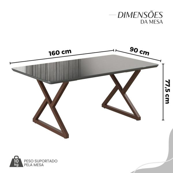 Imagem de Conjunto Sala de Jantar Mesa 160x90cm Base Império Tampo Mdf Laca com Vidro Florença