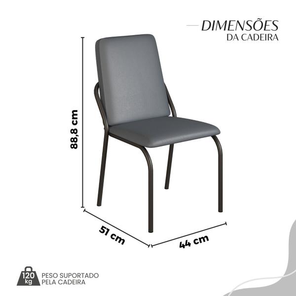 Imagem de Conjunto Sala de Jantar Mesa 160x90cm Base Império Tampo Mdf Laca com Vidro Malibu Grafite/Preto