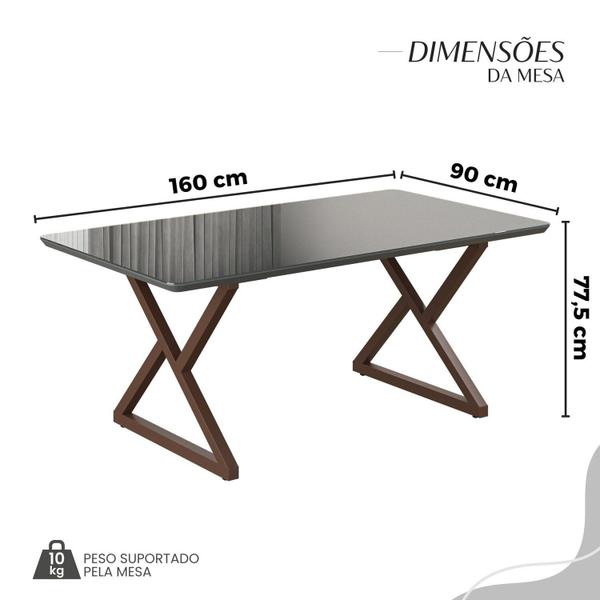 Imagem de Conjunto Sala de Jantar Mesa 160x90cm Base Império Tampo Mdf Laca com Vidro Napoli Preto / Marrom