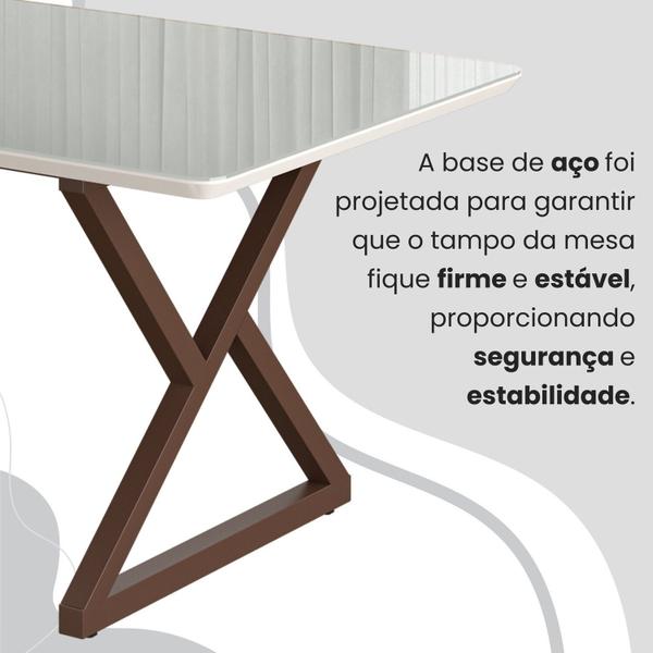 Imagem de Conjunto Sala de Jantar Mesa 160x90cm Base Império Tampo Mdf Laca com Vidro Napoli Preto/ Marrom