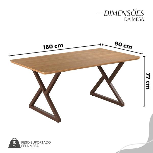 Imagem de Conjunto Sala de Jantar Mesa 160x90cm Base Império Tampo Mdf Malibu Preto/Marrom