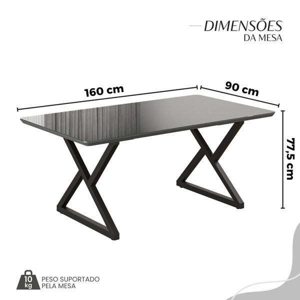 Imagem de Conjunto Sala de Jantar Mesa 160x90cm Base Império Tampo Mdflaca com Vidro Florença Creme/Preto