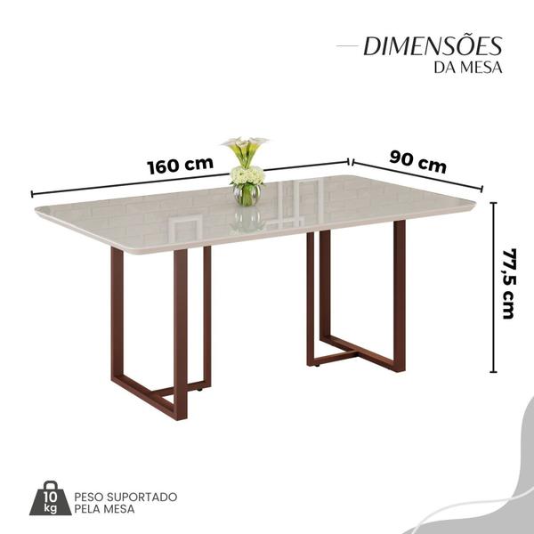 Imagem de Conjunto Sala de Jantar Mesa 160x90cm Base Lunna Tampo Mdf com Vidro Malibu