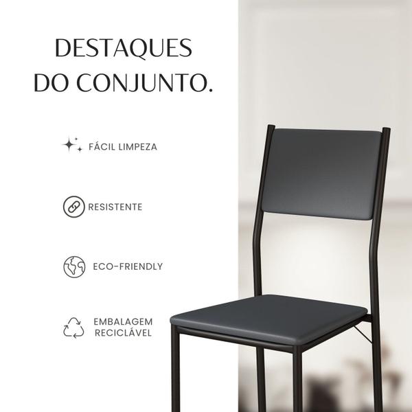 Imagem de Conjunto Sala de Jantar Mesa 160x90cm Base Lunna Tampo Mdf Laca com Vidro Florença Grafite/Preto