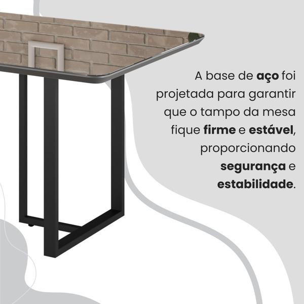 Imagem de Conjunto Sala de Jantar Mesa 160x90cm Base Lunna Tampo Mdf Laca com Vidro Florença Marrom/Preto