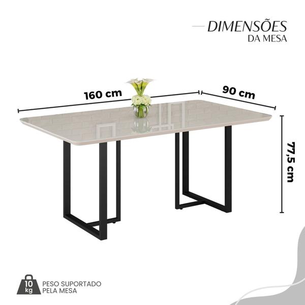 Imagem de Conjunto Sala de Jantar Mesa 160x90cm Base Lunna Tampo Mdf Laca com Vidro Florença