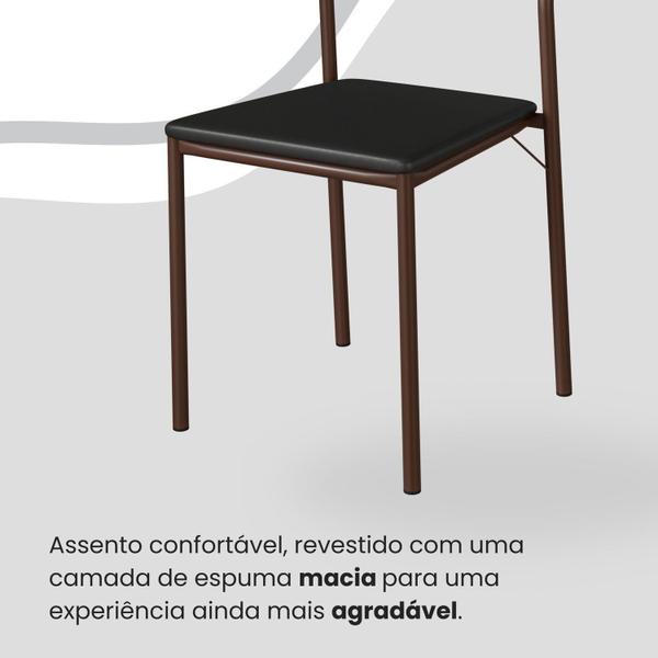 Imagem de Conjunto Sala de Jantar Mesa 160x90cm Base Lunna Tampo Mdf Laca com Vidro Florença Preto/Marrom