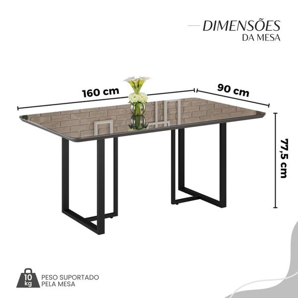 Imagem de Conjunto Sala de Jantar Mesa 160x90cm Base Lunna Tampo Mdf Laca com Vidro Florença Preto