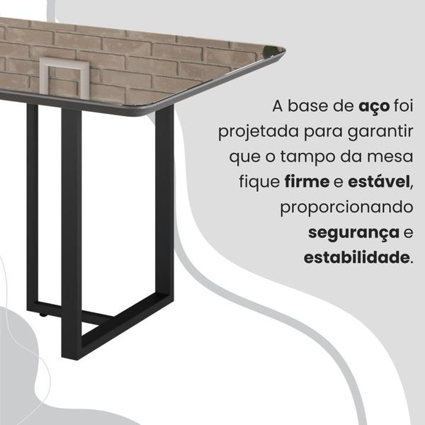 Imagem de Conjunto Sala de Jantar Mesa 160x90cm Base Lunna Tampo Mdf Laca com Vidro Malibu Grafite/Preto