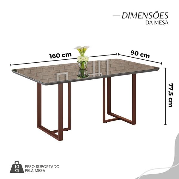 Imagem de Conjunto Sala de Jantar Mesa 160x90cm Base Lunna Tampo Mdf Laca com Vidro Malibu