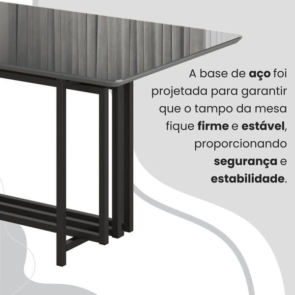 Imagem de Conjunto Sala de Jantar Mesa 160x90cm Base Pérola Tampo Mdf Laca com Vidro Florença Grafite / Preto